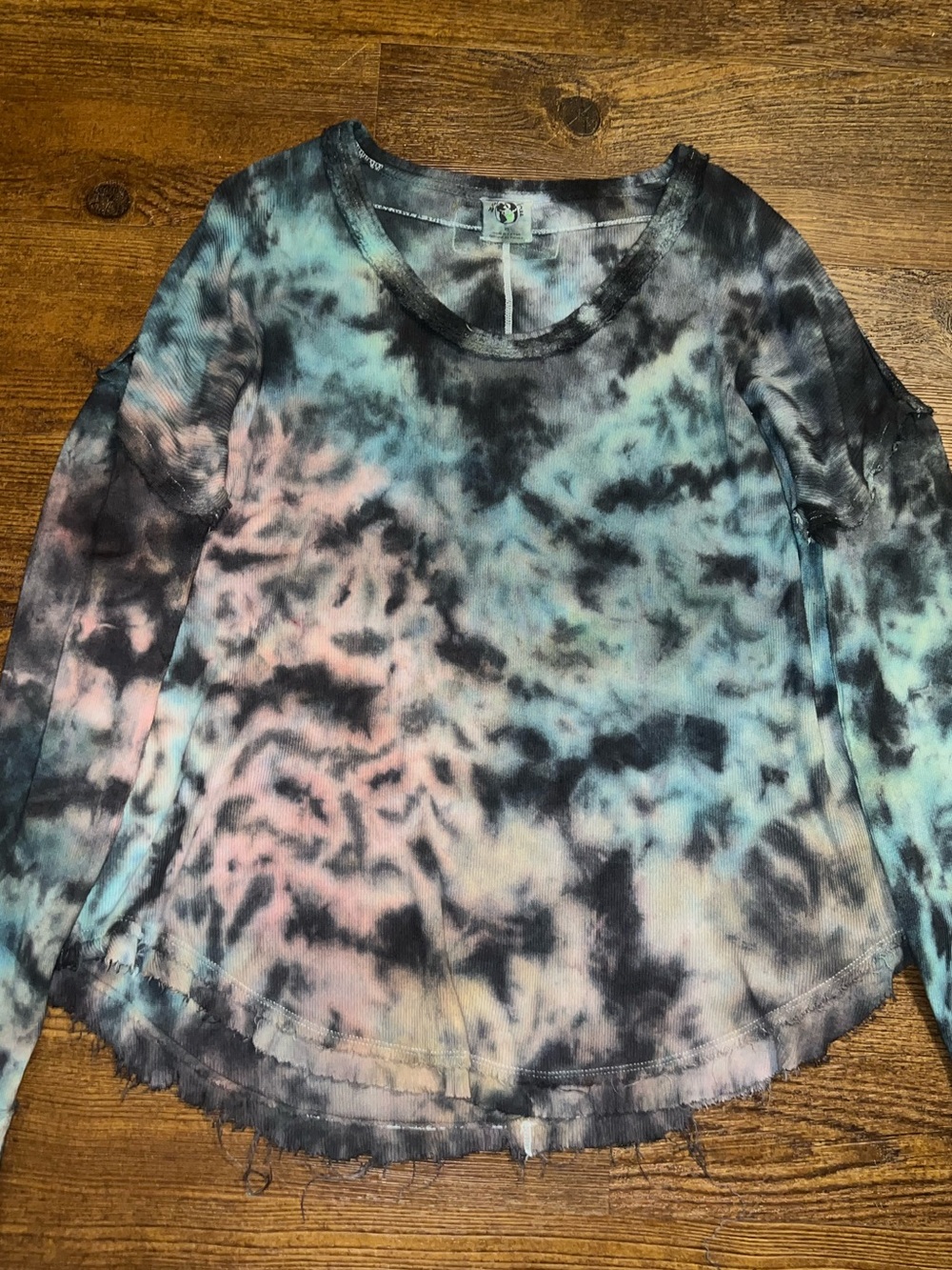 We The Free Waffle Knit Pastel Tie Dye Thermal Raw Hem Distressed Top Size XS - Picture 3 of 11